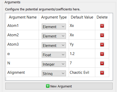 Argument builder table