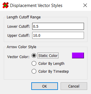 Displacement vector configuration dialog