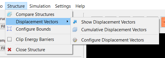 Menu bar displacement vector toggle button