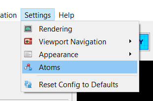 Menu bar button for launching atom properties dialog