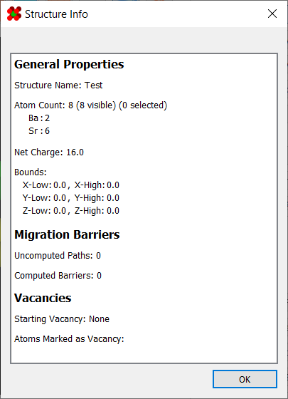 Dialog for viewing basic structure properties