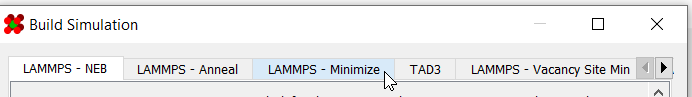 Minimizer tab in the simulation builder dialog