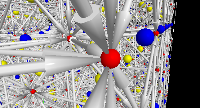 White arrows representing migration paths connect atoms in the viewport