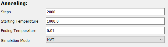 Screenshot of the annealing options area in the dialog