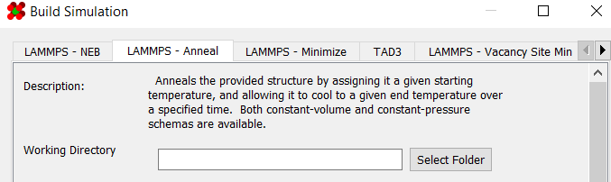 Annealing tab of the simulation builder dialog