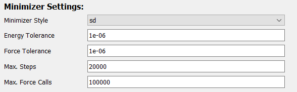 Screenshot of the minimizer options area in the dialog