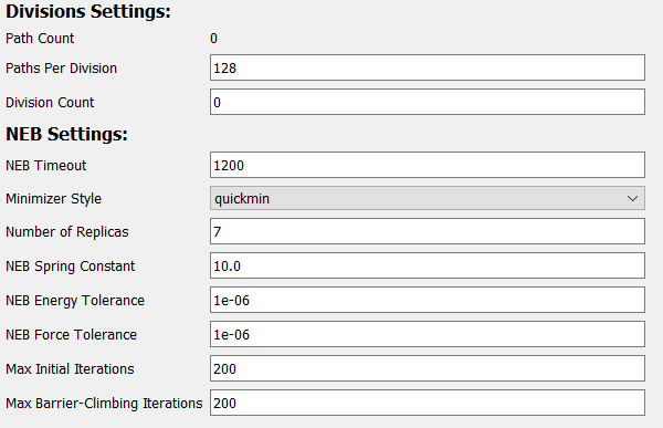 Screenshot of the NEB options area in the dialog