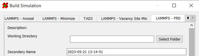 PRD tab of the simulation builder dialog