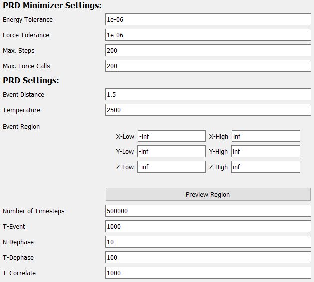 Screenshot of the full PRD options area in the dialog