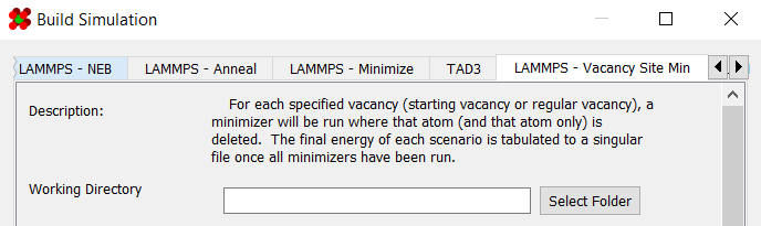 Minimizer tab of the simulation builder dialog