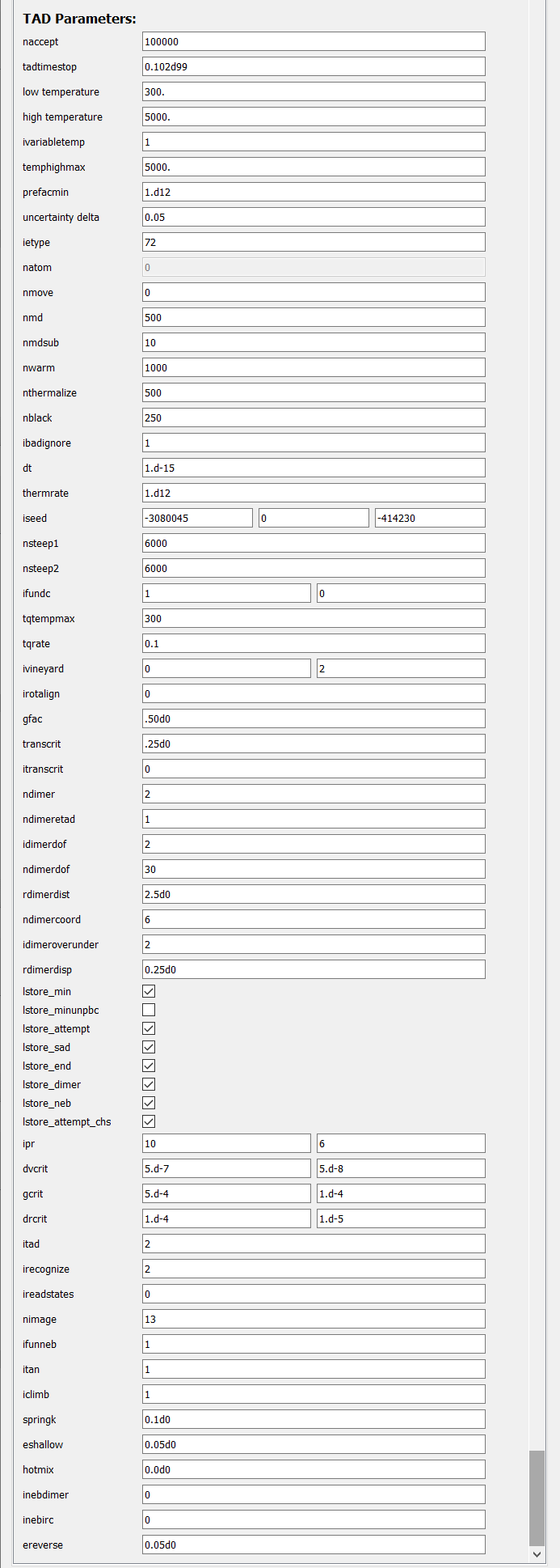 Screenshot of the TAD options area in the dialog